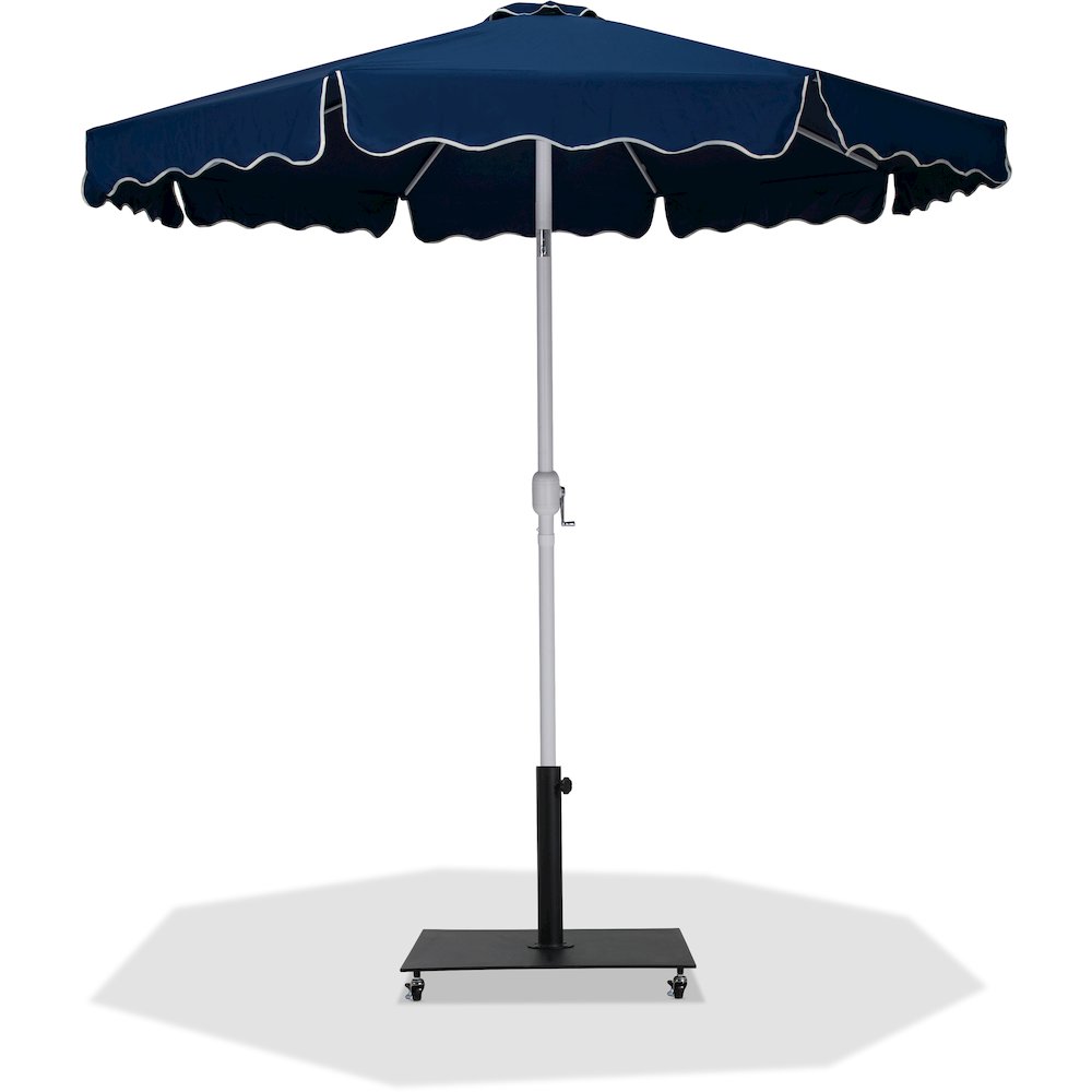 Amalfi Navy With Cream Piping / Matte Black Metal Patio Umbrella with Base Sets. Picture 1