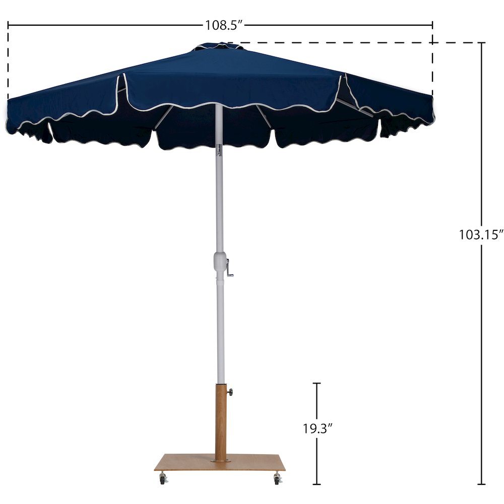 Amalfi Navy With Cream Piping / Teak Metal Patio Umbrella with Base Sets. Picture 17