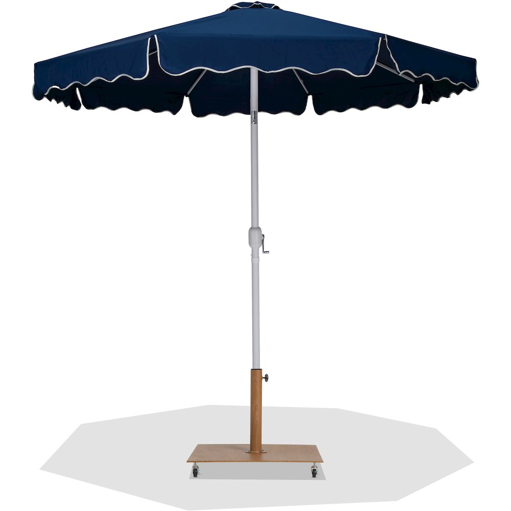 Amalfi Navy With Cream Piping / Teak Metal Patio Umbrella with Base Sets. Picture 1