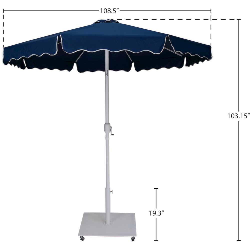 Amalfi Navy With Cream Piping / Matte White Metal Patio Umbrella with Base Sets. Picture 17