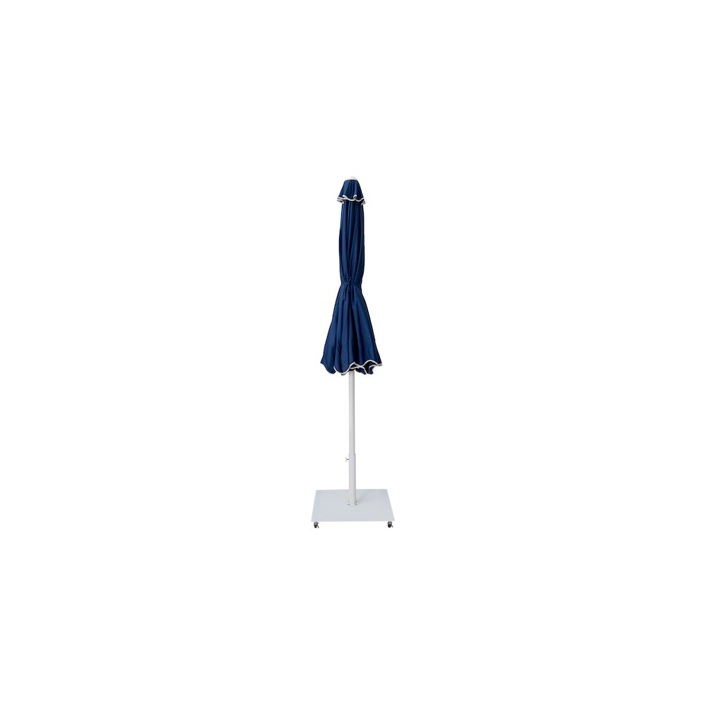 Amalfi Navy With Cream Piping / Matte White Metal Patio Umbrella with Base Sets. Picture 12