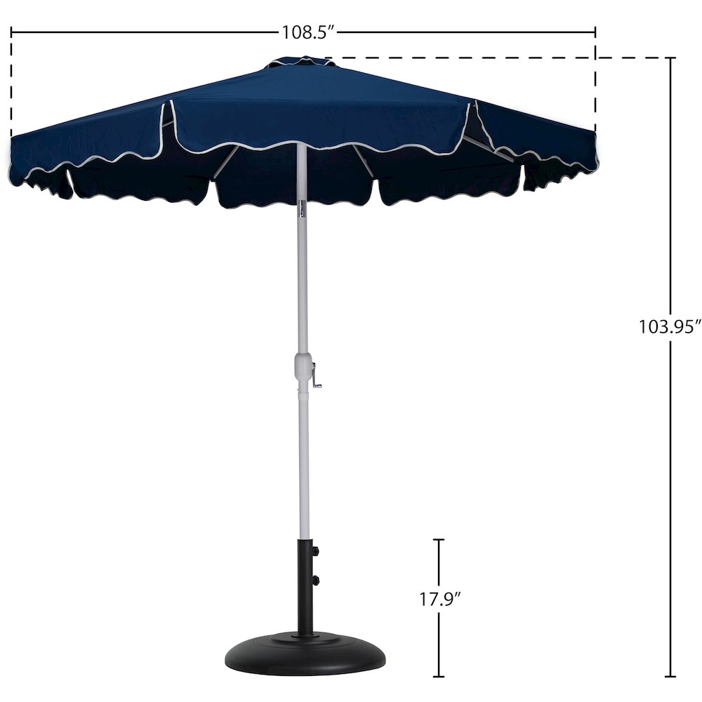 Amalfi Navy With Cream Piping / Matte Black Metal Patio Umbrella with Base Sets. Picture 15