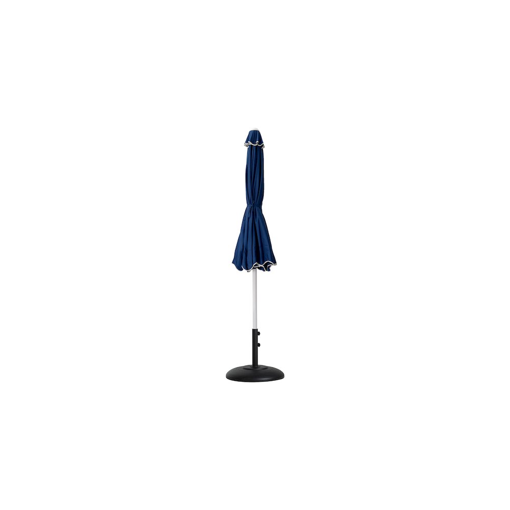 Amalfi Navy With Cream Piping / Matte Black Metal Patio Umbrella with Base Sets. Picture 10