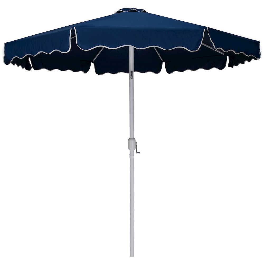 Amalfi Navy With Cream Piping / Matte Black Metal Patio Umbrella with Base Sets. Picture 2