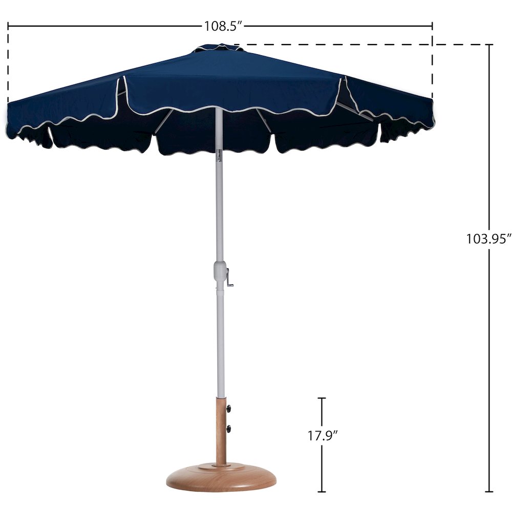 Amalfi Navy With Cream Piping / Teak Metal Patio Umbrella with Base Sets. Picture 15