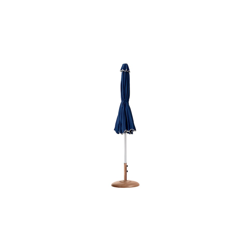 Amalfi Navy With Cream Piping / Teak Metal Patio Umbrella with Base Sets. Picture 10