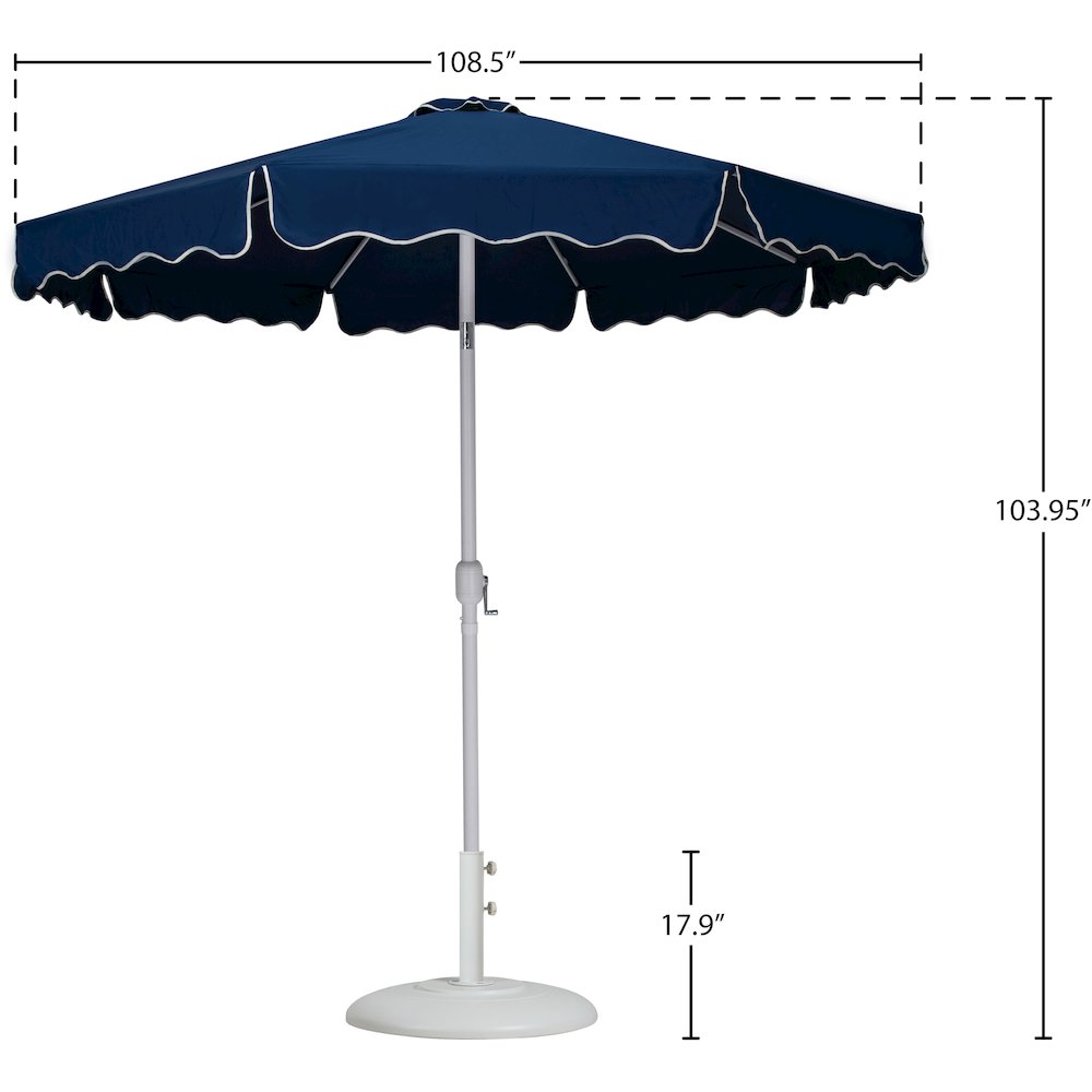 Amalfi Navy With Cream Piping / Matte White Metal Patio Umbrella with Base Sets. Picture 15