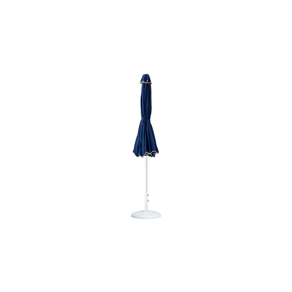 Amalfi Navy With Cream Piping / Matte White Metal Patio Umbrella with Base Sets. Picture 10