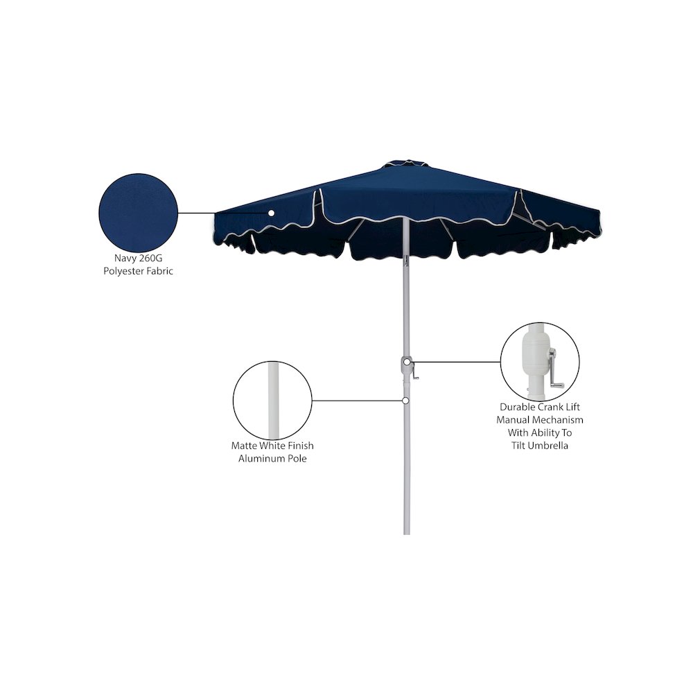 Amalfi Navy With Cream Piping Fabric Patio Umbrellas. Picture 10