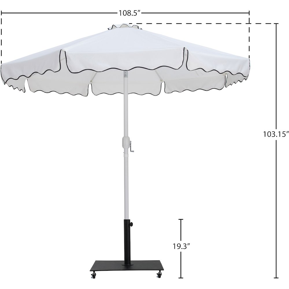 Amalfi White With Black Piping / Matte Black Metal Patio Umbrella with Base Sets. Picture 17