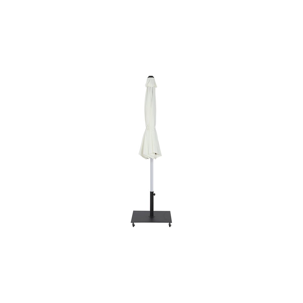 Amalfi White With Black Piping / Matte Black Metal Patio Umbrella with Base Sets. Picture 12