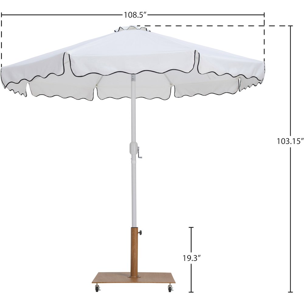 Amalfi White With Black Piping / Teak Metal Patio Umbrella with Base Sets. Picture 17