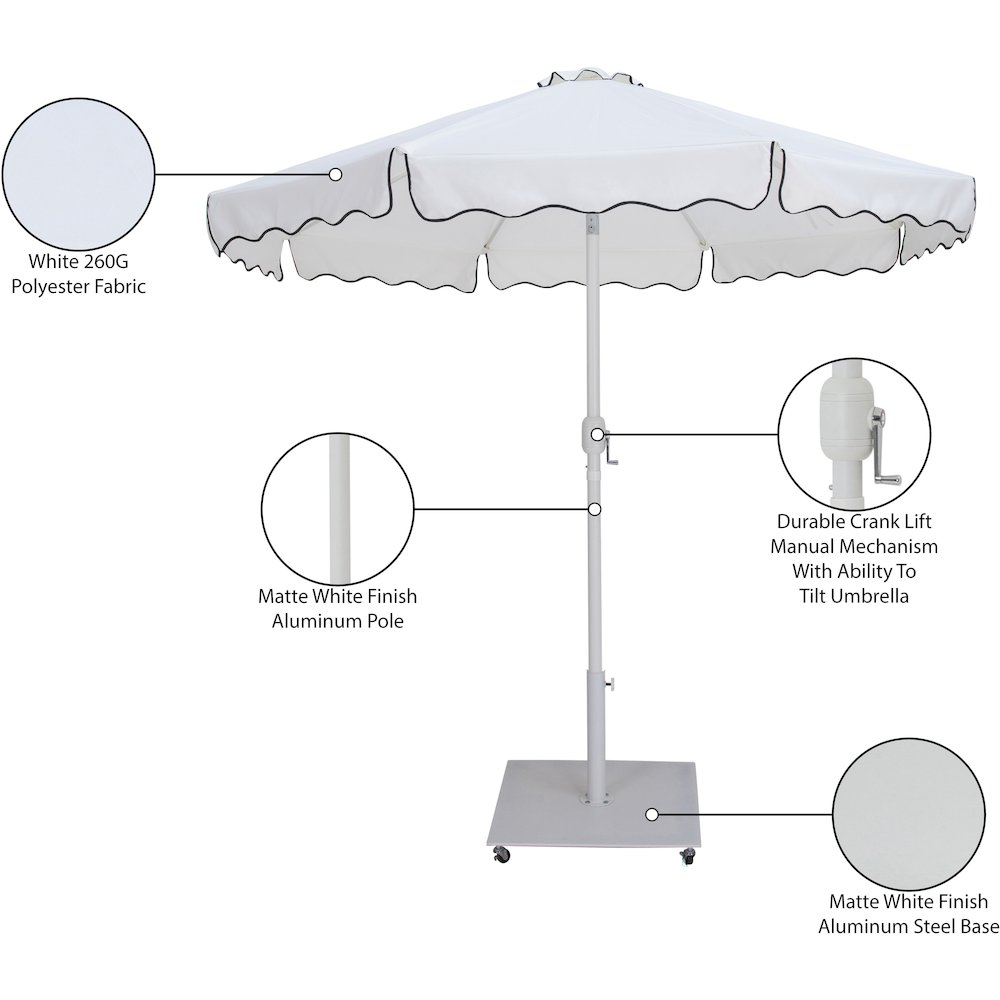 Amalfi White With Black Piping / Matte White Metal Patio Umbrella with Base Sets. Picture 18