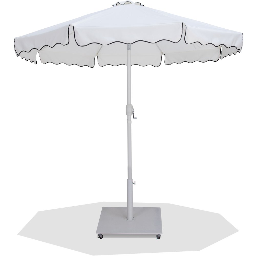 Amalfi White With Black Piping / Matte White Metal Patio Umbrella with Base Sets. Picture 1