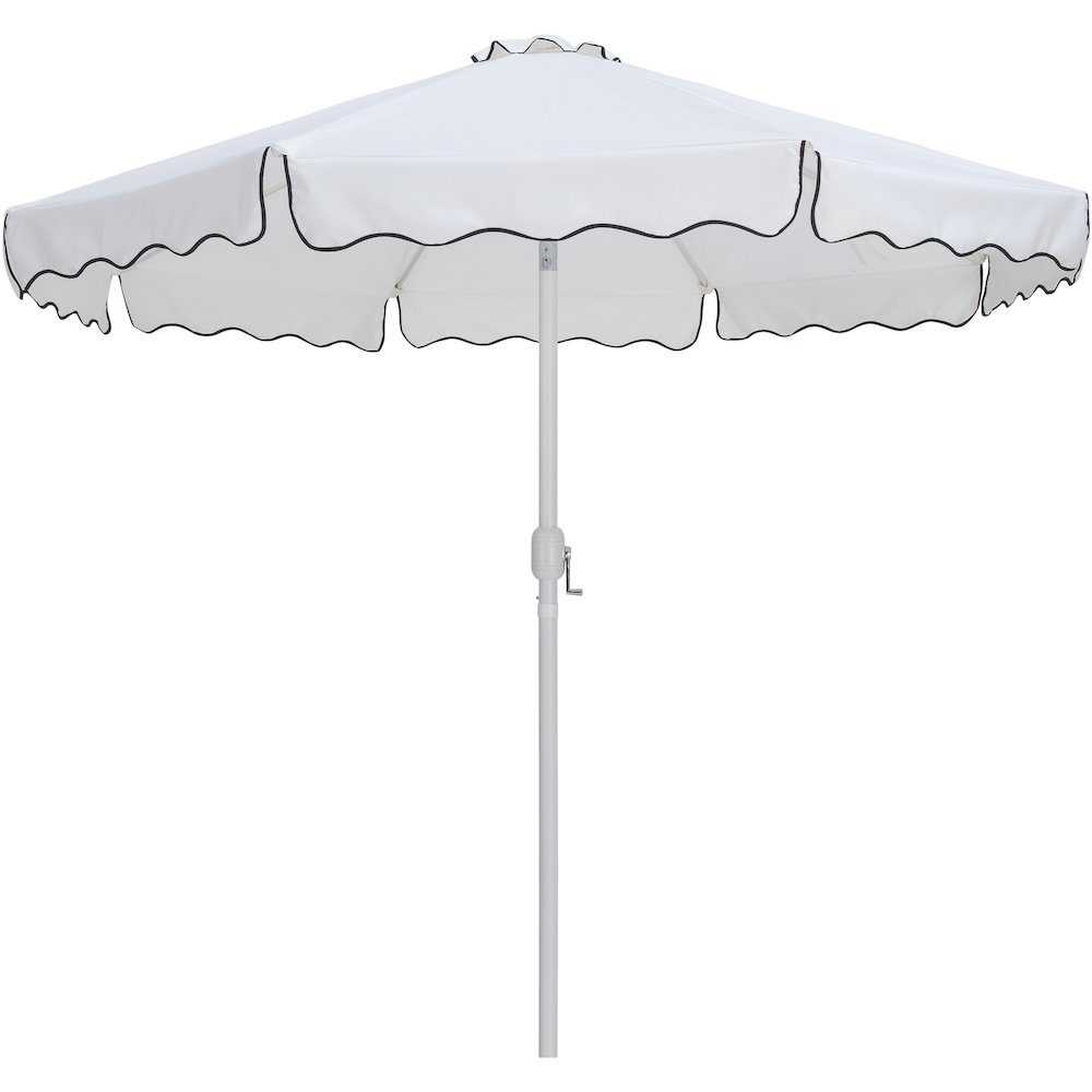 Amalfi White With Black Piping / Matte White Metal Patio Umbrella with Base Sets. Picture 2
