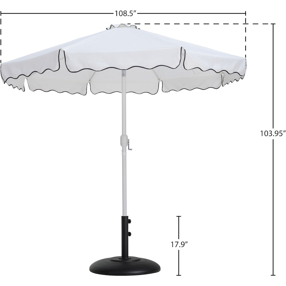 Amalfi White With Black Piping / Matte Black Metal Patio Umbrella with Base Sets. Picture 15