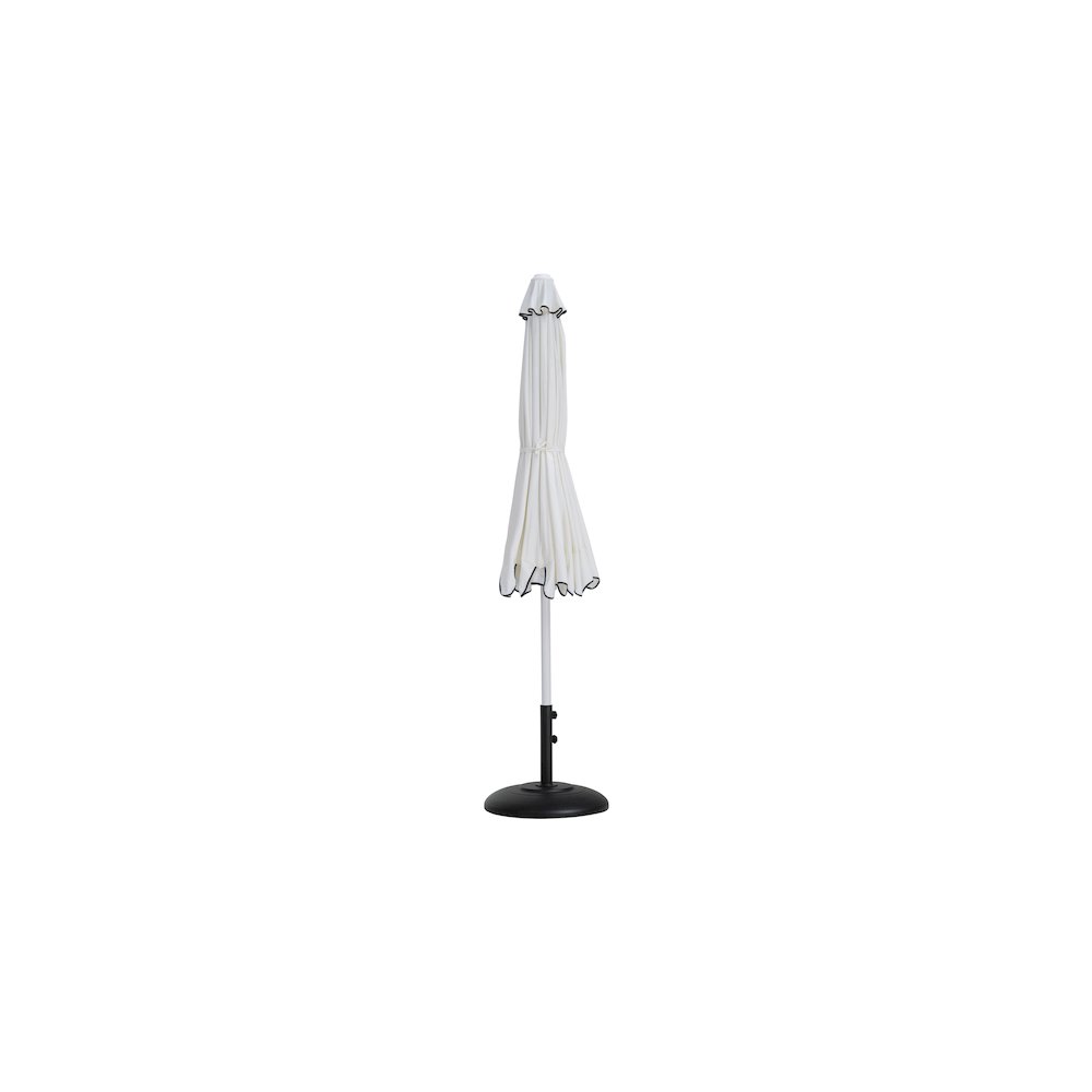 Amalfi White With Black Piping / Matte Black Metal Patio Umbrella with Base Sets. Picture 10
