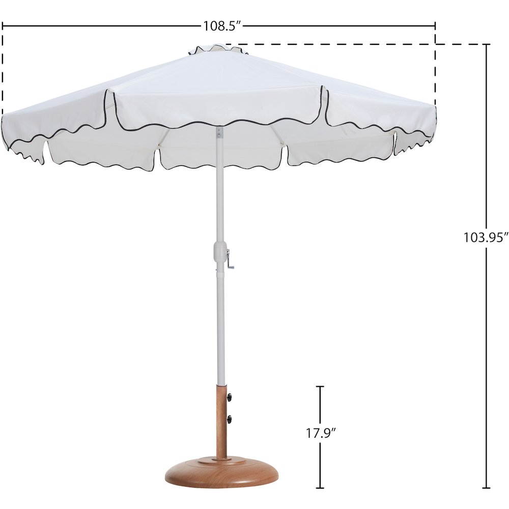 Amalfi White With Black Piping / Teak Metal Patio Umbrella with Base Sets. Picture 15