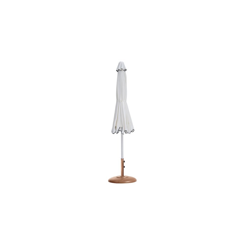 Amalfi White With Black Piping / Teak Metal Patio Umbrella with Base Sets. Picture 10