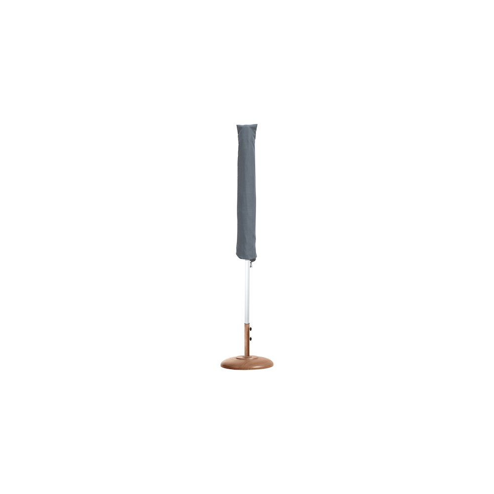 Amalfi White With Black Piping / Teak Metal Patio Umbrella with Base Sets. Picture 11