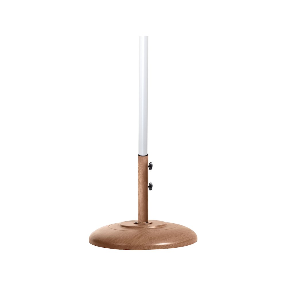 Amalfi White With Black Piping / Teak Metal Patio Umbrella with Base Sets. Picture 3