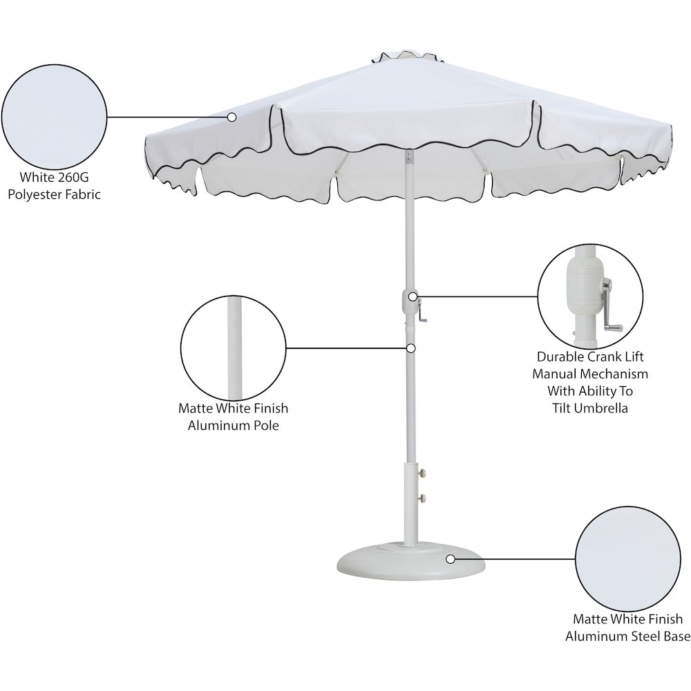 Amalfi White With Black Piping / Matte White Metal Patio Umbrella with Base Sets. Picture 16
