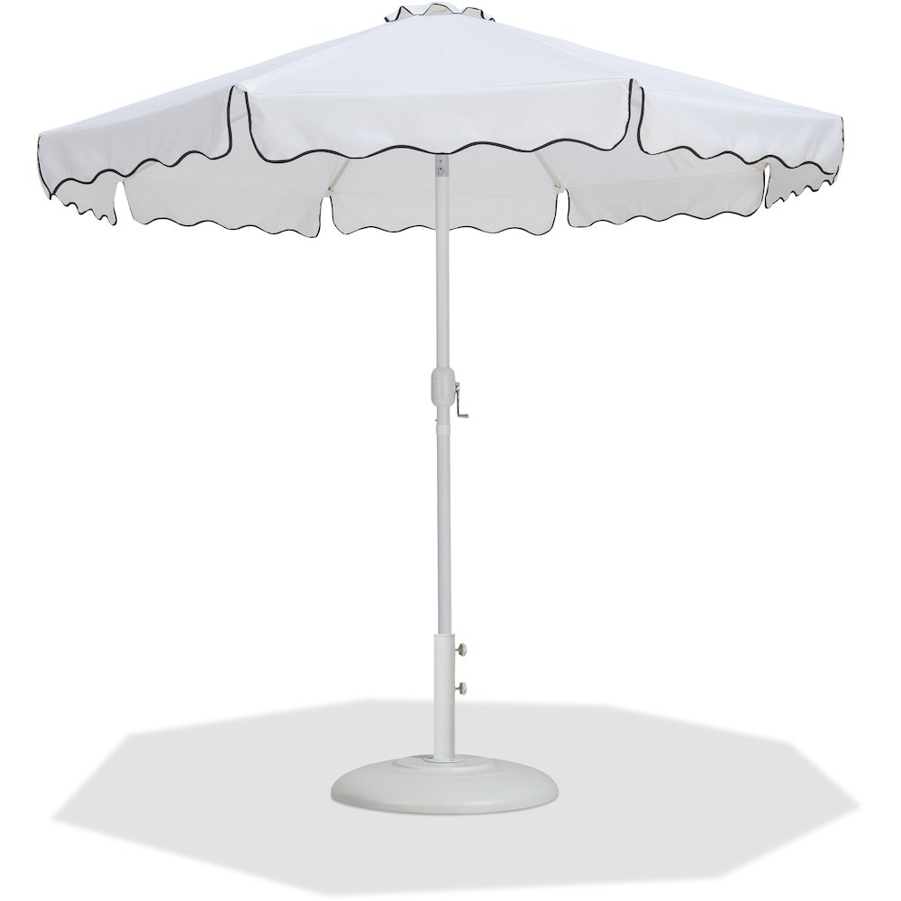 Amalfi White With Black Piping / Matte White Metal Patio Umbrella with Base Sets. Picture 1
