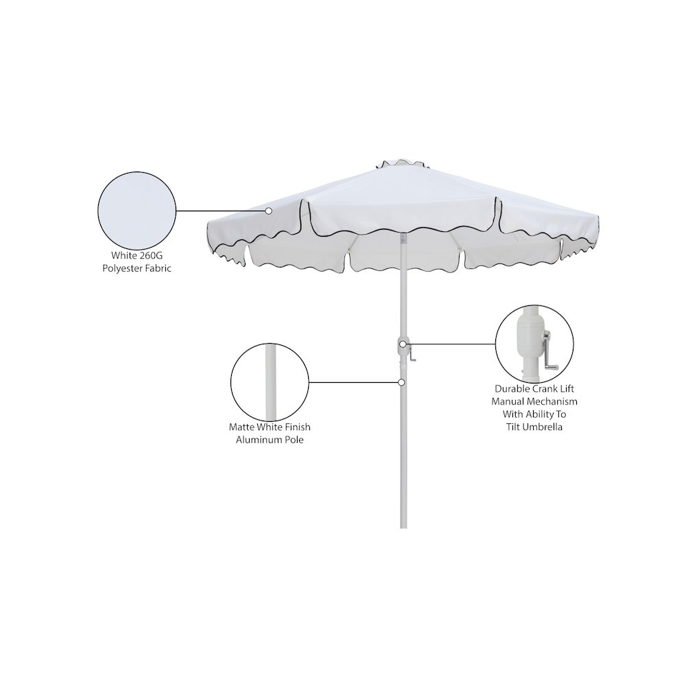 Amalfi White With Black Piping Fabric Patio Umbrellas. Picture 10