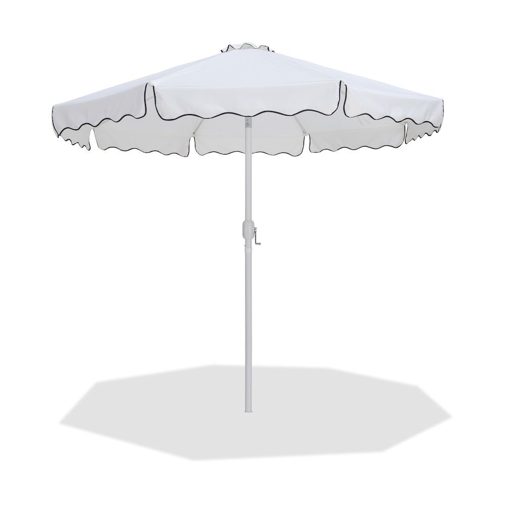 Amalfi White With Black Piping Fabric Patio Umbrellas. Picture 1