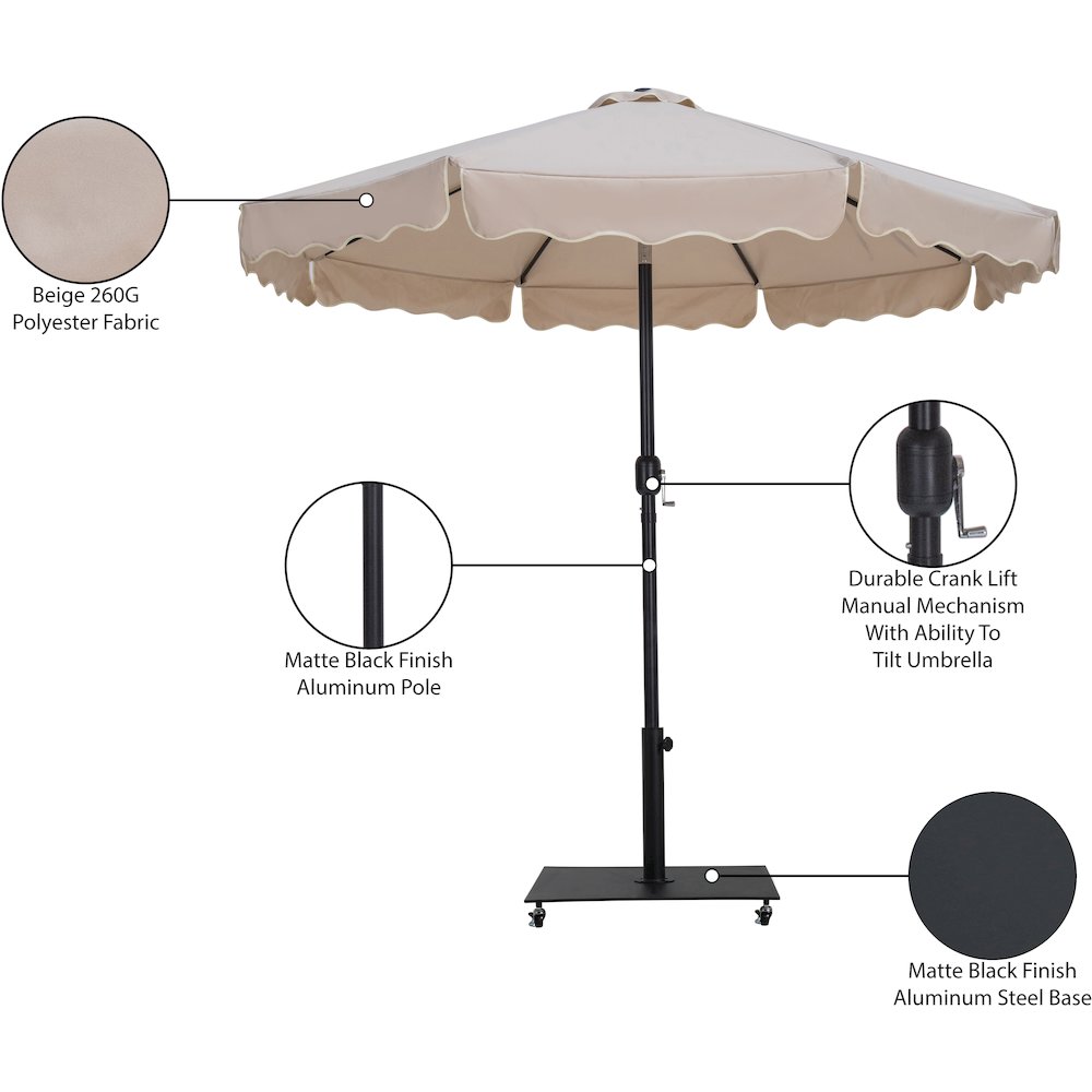 Amalfi Beige With Cream Piping / Matte Black Metal Patio Umbrella with Base Sets. Picture 18
