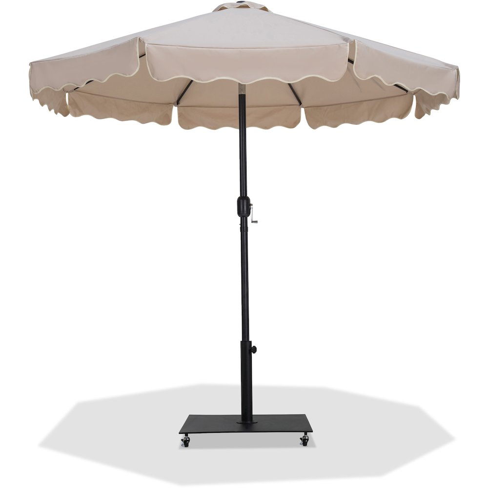 Amalfi Beige With Cream Piping / Matte Black Metal Patio Umbrella with Base Sets. Picture 1