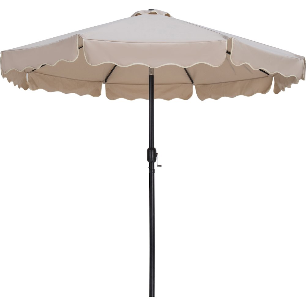 Amalfi Beige With Cream Piping / Matte Black Metal Patio Umbrella with Base Sets. Picture 2