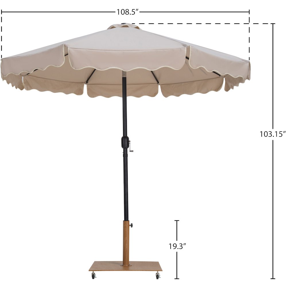Amalfi Beige With Cream Piping / Teak Metal Patio Umbrella with Base Sets. Picture 17