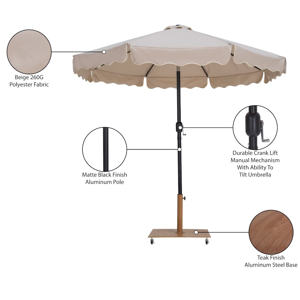 Amalfi Beige With Cream Piping / Teak Metal Patio Umbrella with Base Sets. Picture 18