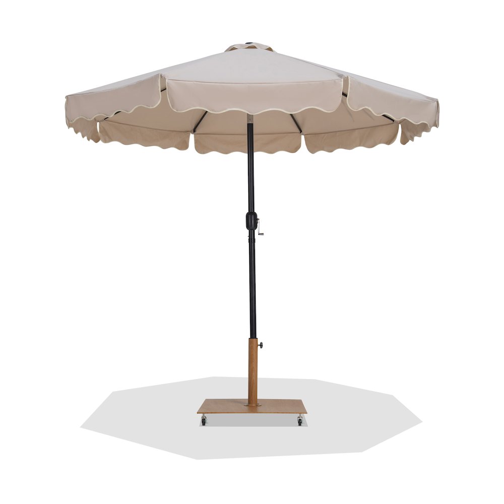 Amalfi Beige With Cream Piping / Teak Metal Patio Umbrella with Base Sets. Picture 1