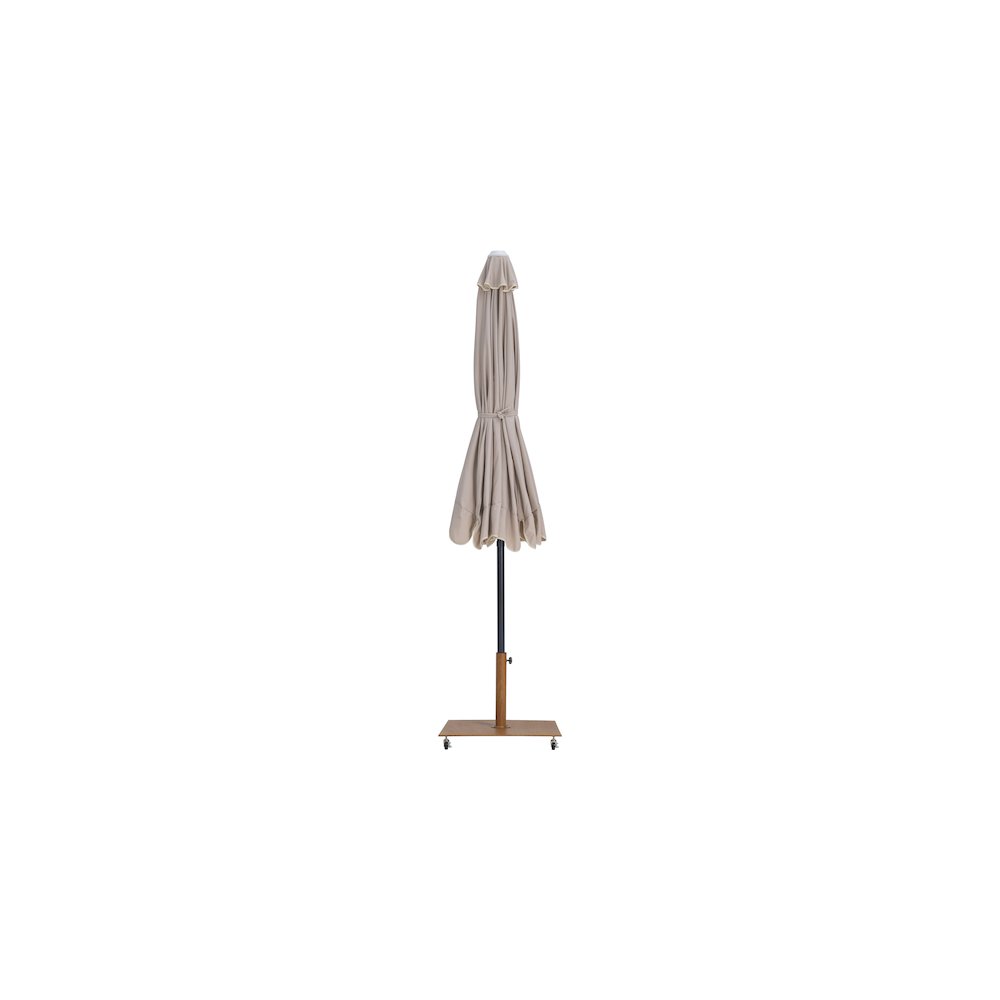 Amalfi Beige With Cream Piping / Teak Metal Patio Umbrella with Base Sets. Picture 12