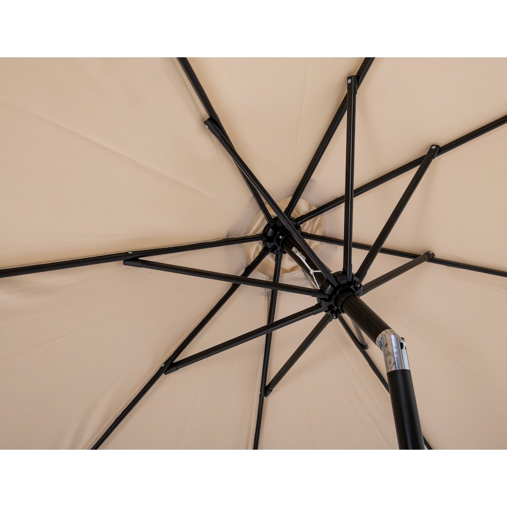 Amalfi Beige With Cream Piping / Teak Metal Patio Umbrella with Base Sets. Picture 15