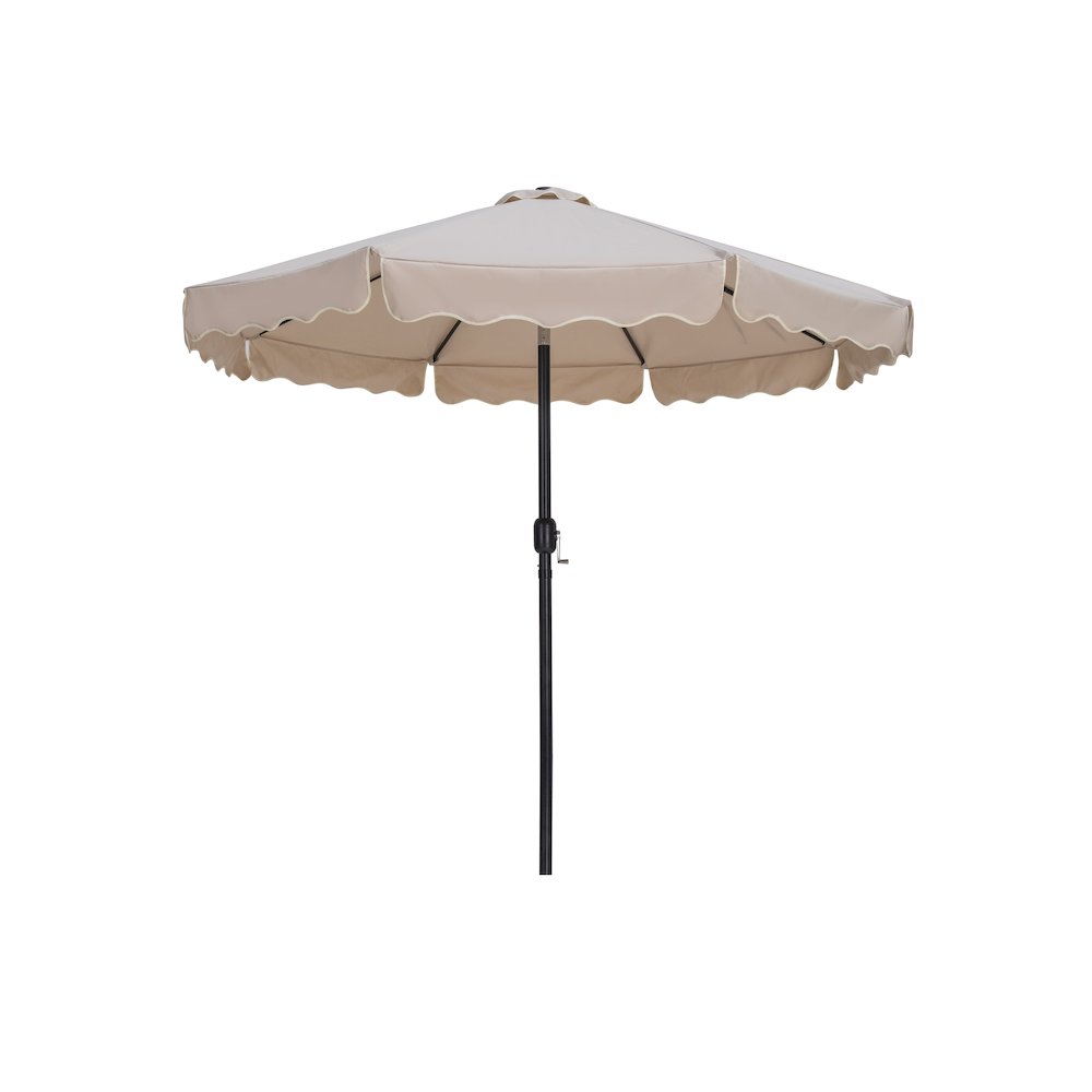 Amalfi Beige With Cream Piping / Teak Metal Patio Umbrella with Base Sets. Picture 2