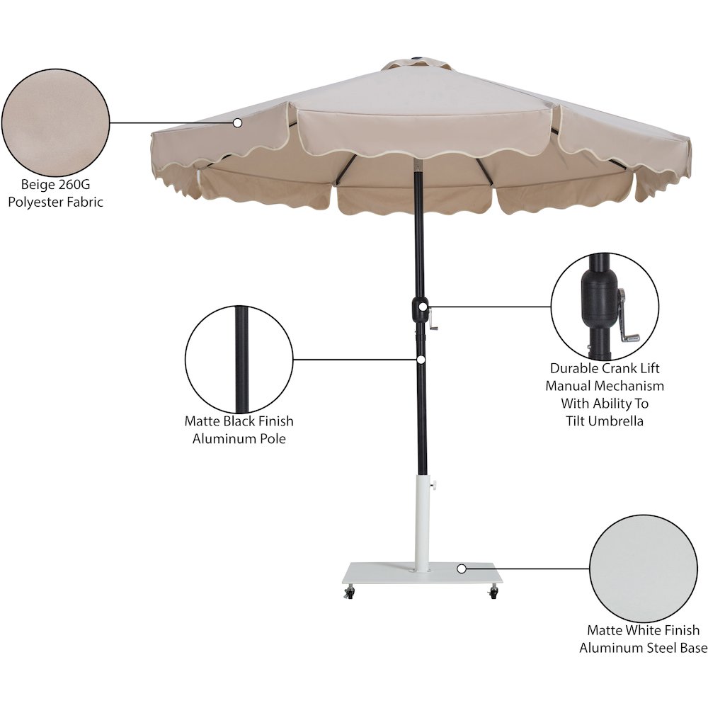 Amalfi Beige With Cream Piping / Matte White Metal Patio Umbrella with Base Sets. Picture 18