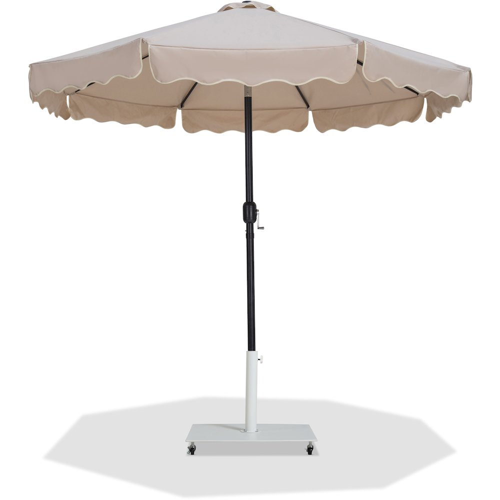 Amalfi Beige With Cream Piping / Matte White Metal Patio Umbrella with Base Sets. Picture 1