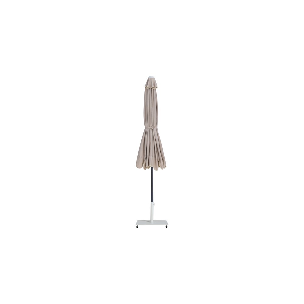Amalfi Beige With Cream Piping / Matte White Metal Patio Umbrella with Base Sets. Picture 12
