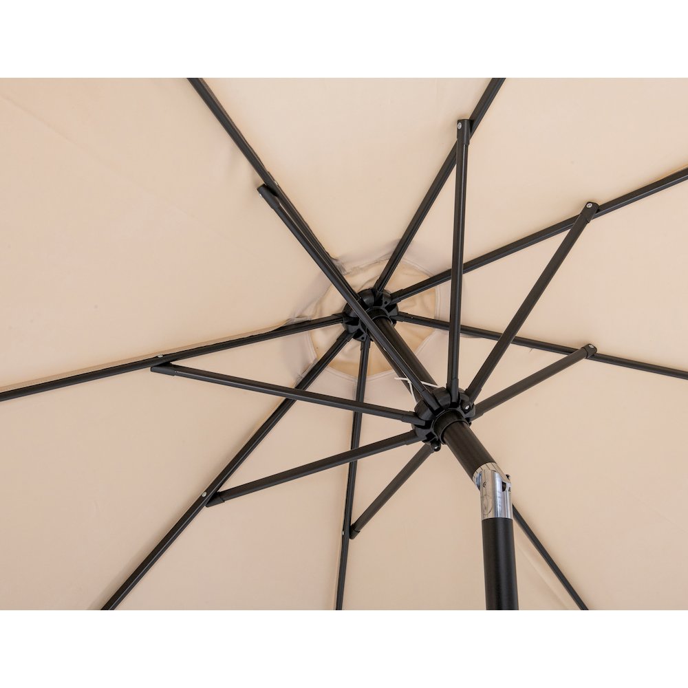 Amalfi Beige With Cream Piping / Matte White Metal Patio Umbrella with Base Sets. Picture 15