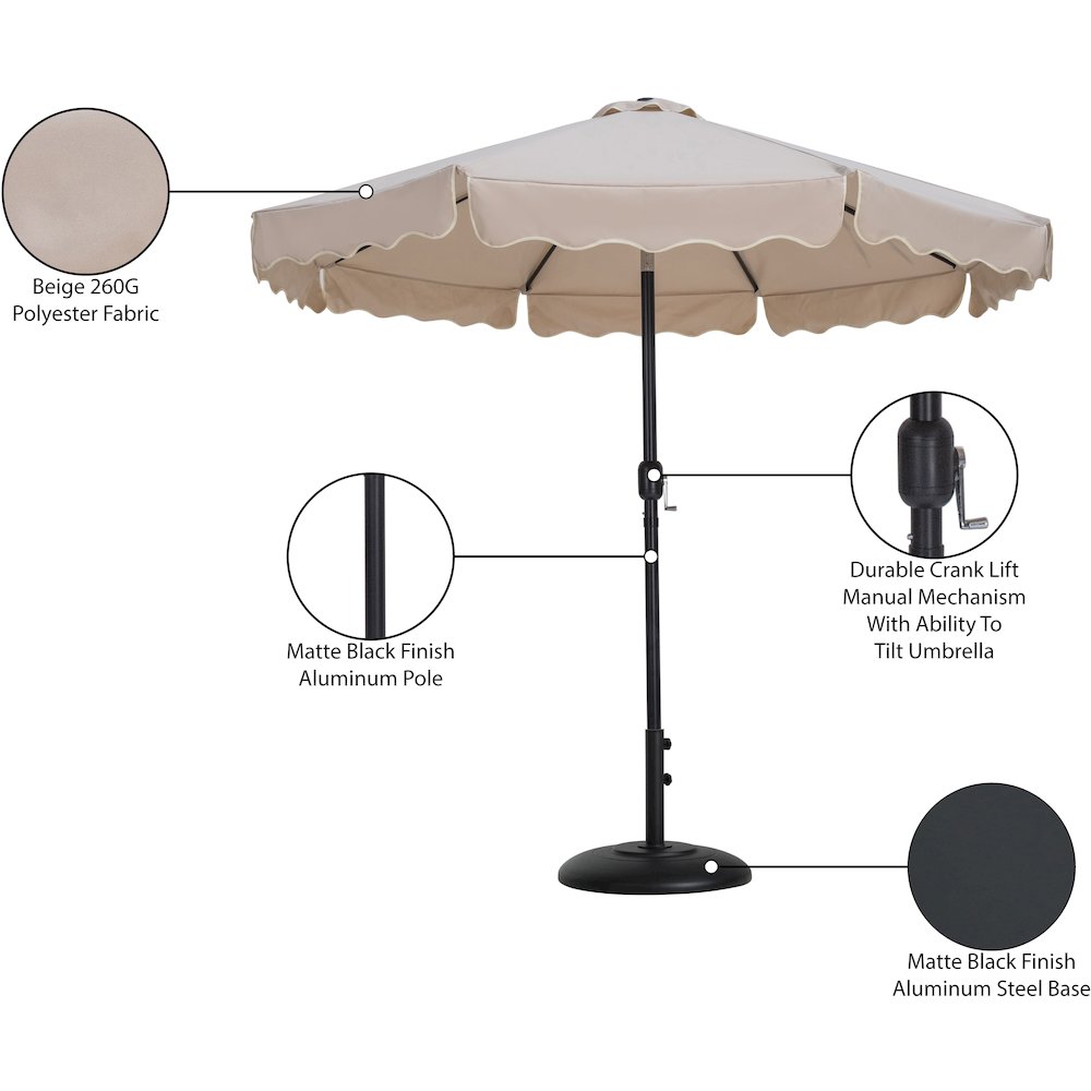 Amalfi Beige With Cream Piping / Matte Black Metal Patio Umbrella with Base Sets. Picture 16