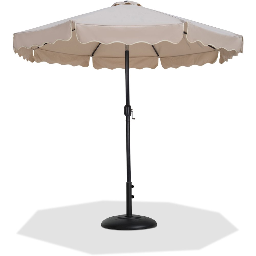 Amalfi Beige With Cream Piping / Matte Black Metal Patio Umbrella with Base Sets. Picture 1