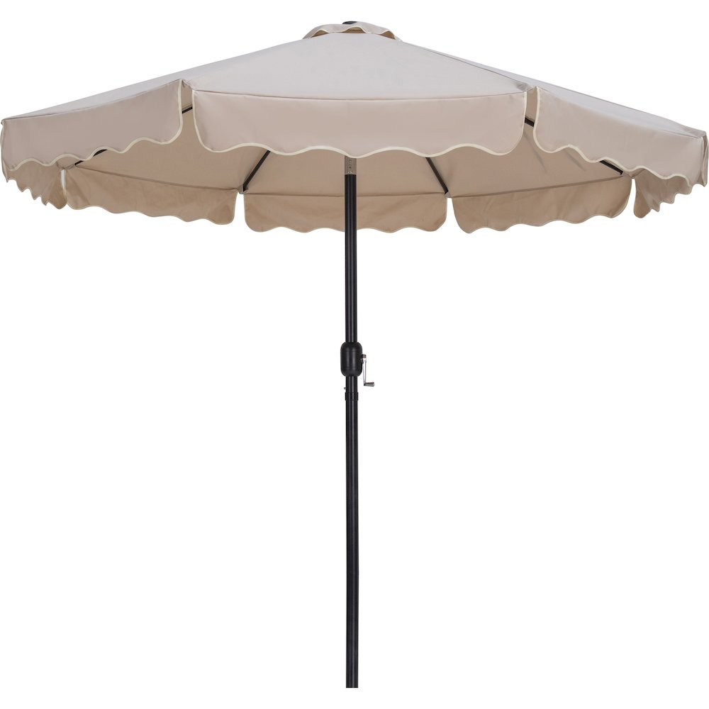 Amalfi Beige With Cream Piping / Matte Black Metal Patio Umbrella with Base Sets. Picture 2
