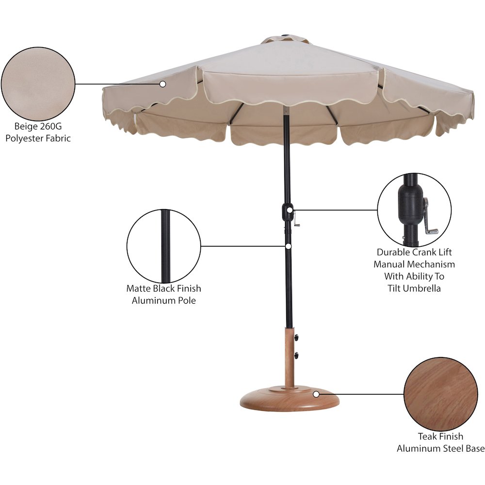 Amalfi Beige With Cream Piping / Teak Metal Patio Umbrella with Base Sets. Picture 16