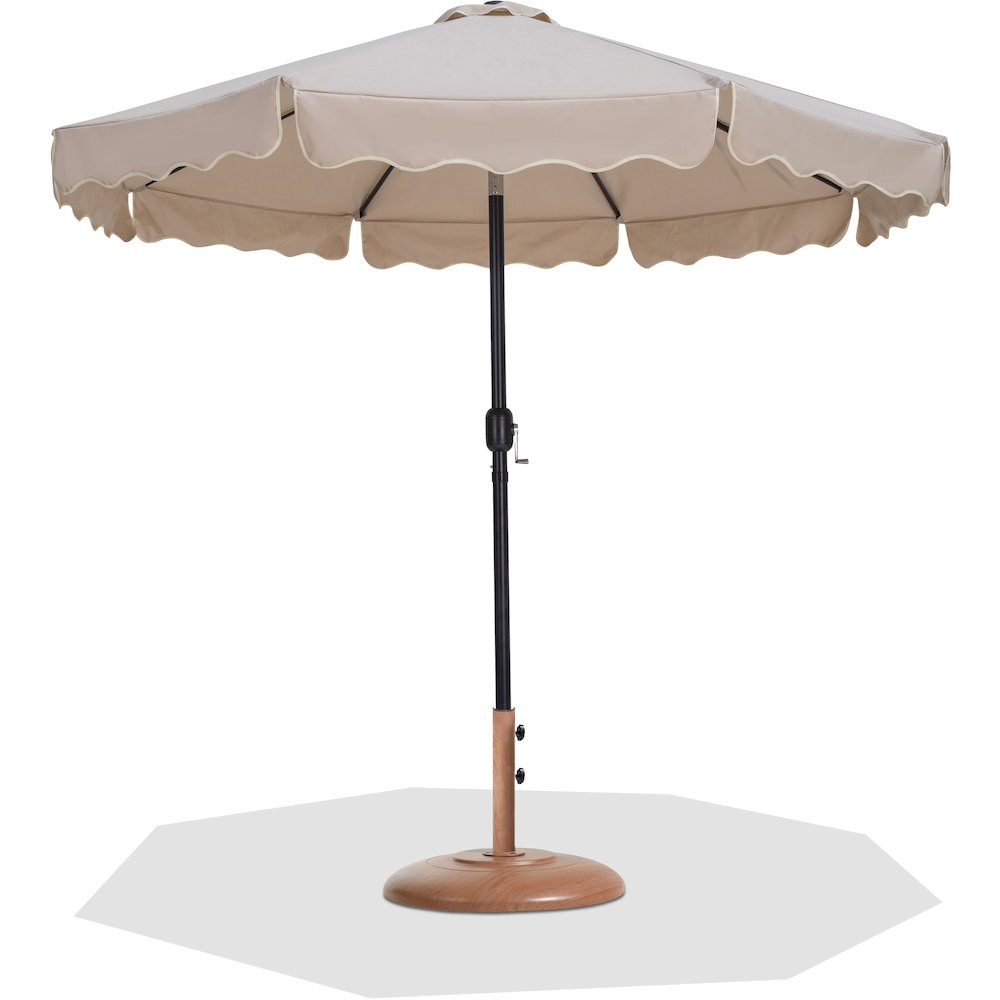 Amalfi Beige With Cream Piping / Teak Metal Patio Umbrella with Base Sets. Picture 1