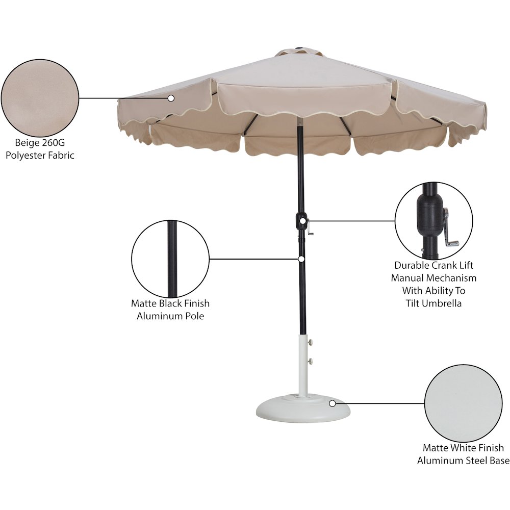 Amalfi Beige With Cream Piping / Matte White Metal Patio Umbrella with Base Sets. Picture 16