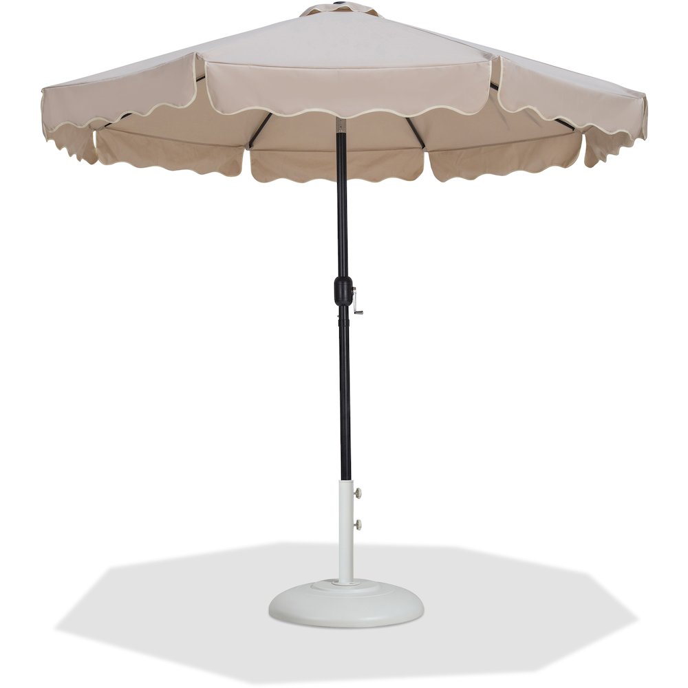 Amalfi Beige With Cream Piping / Matte White Metal Patio Umbrella with Base Sets. Picture 1