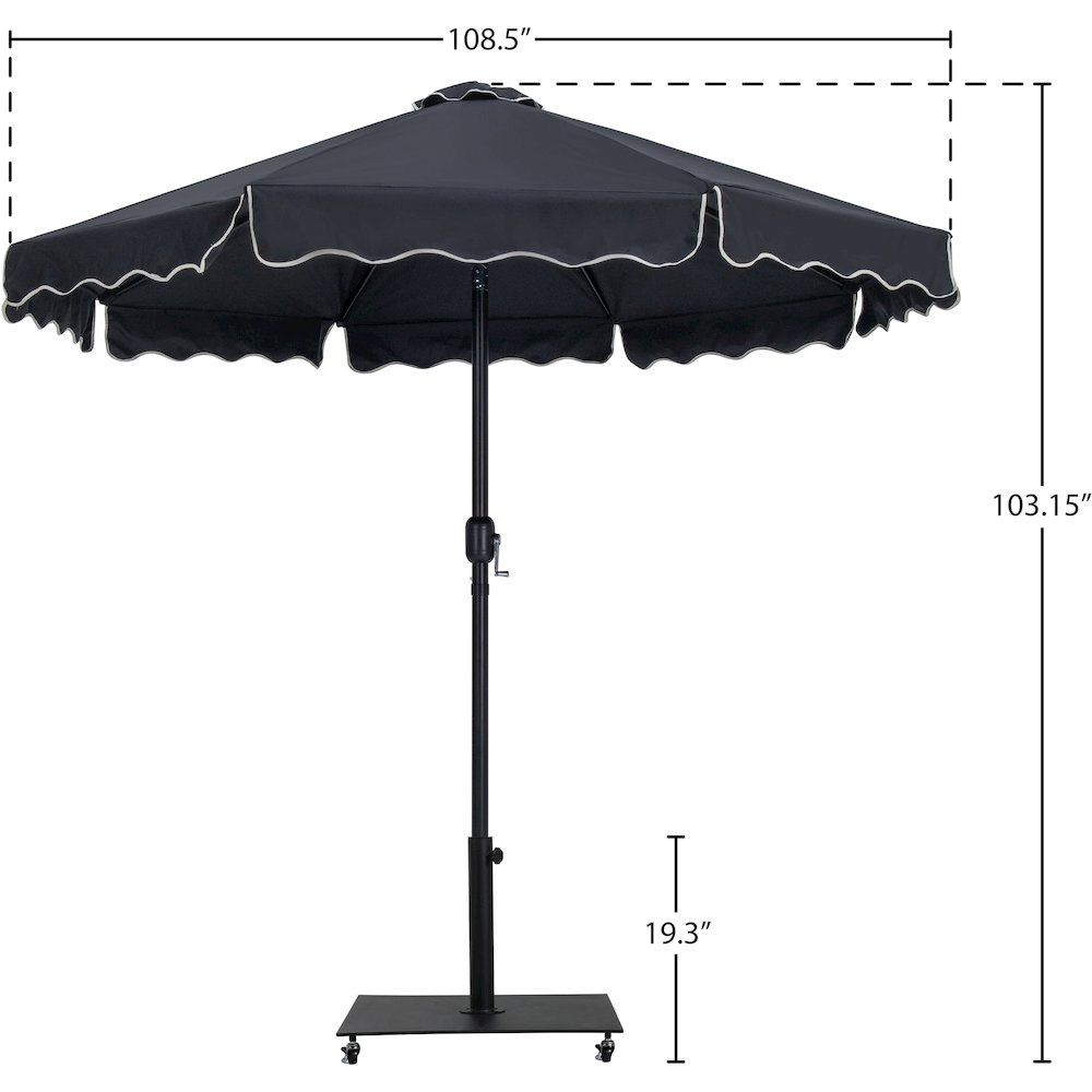 Amalfi Black With Cream Piping / Matte Black Metal Patio Umbrella with Base Sets. Picture 17